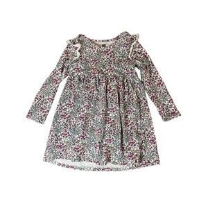 Little Girl Tea Collection Floral Cotton Long Sleeve Dress Size 3 Ruffles EUC